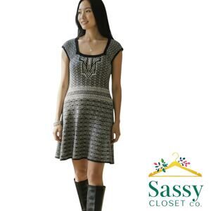 Nanette Lepore No Regrets Dress Black Ivory Geometric Knit Scoop Neck L NWT $298